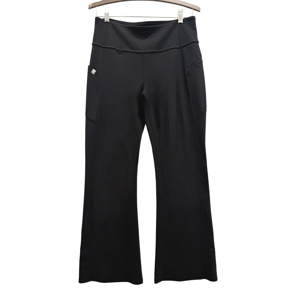 Fabletics Black Flare Yoga Pants High Waisted Pockets Large Short Length L/S